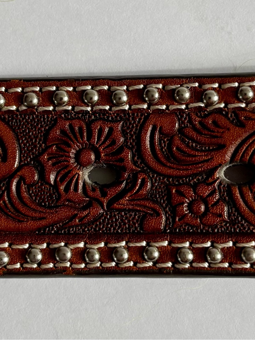 Nocona Women’s Western Tooled Leather Brown Rhinestone Buckle Belt - Picture 4 of 11